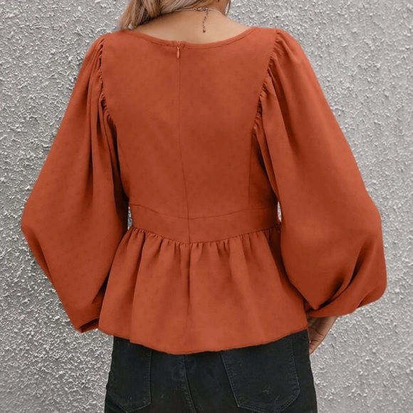 Boho ruffle hem lantern sleeve blouse - Picture 2 of 7